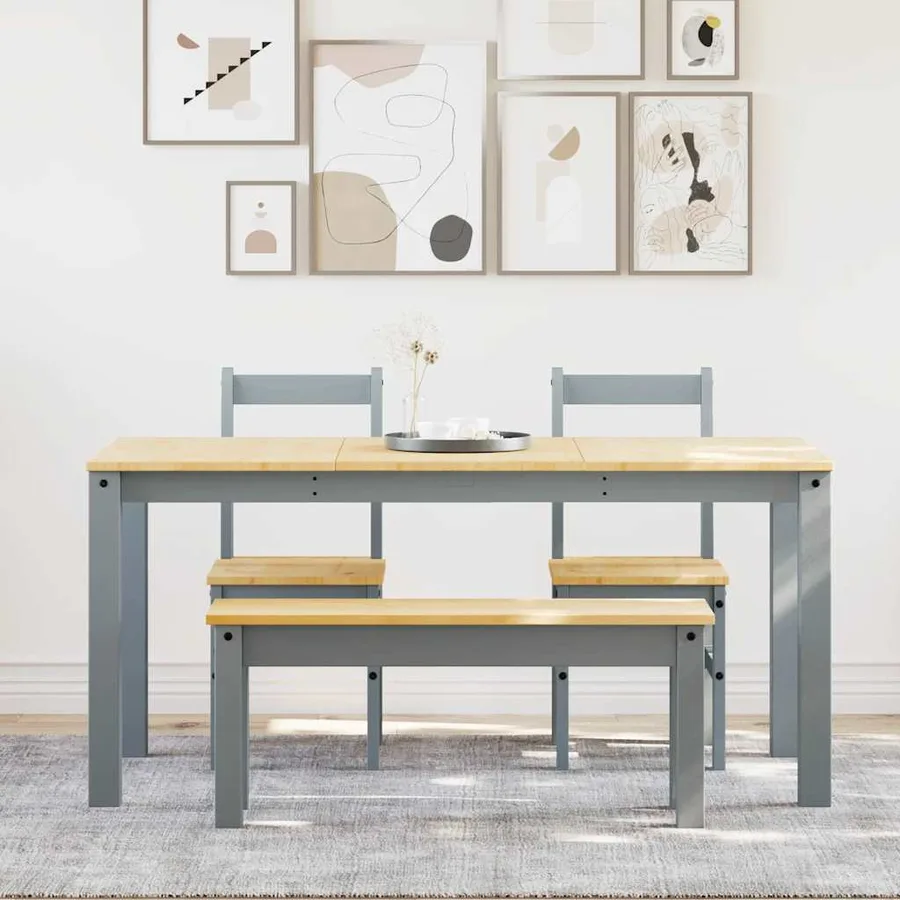 Ensemble à manger PANAMA 4 pcs gris bois de pin massif - 3