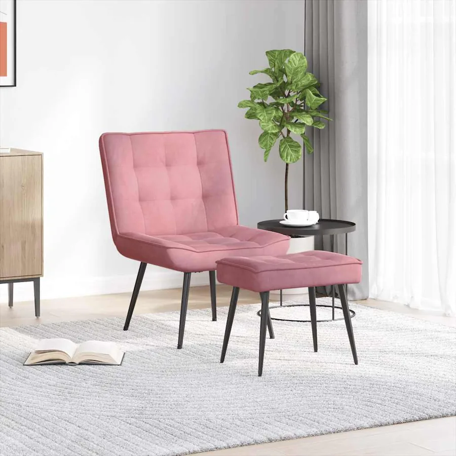 Chaise de relaxation avec tabouret Rose Velours