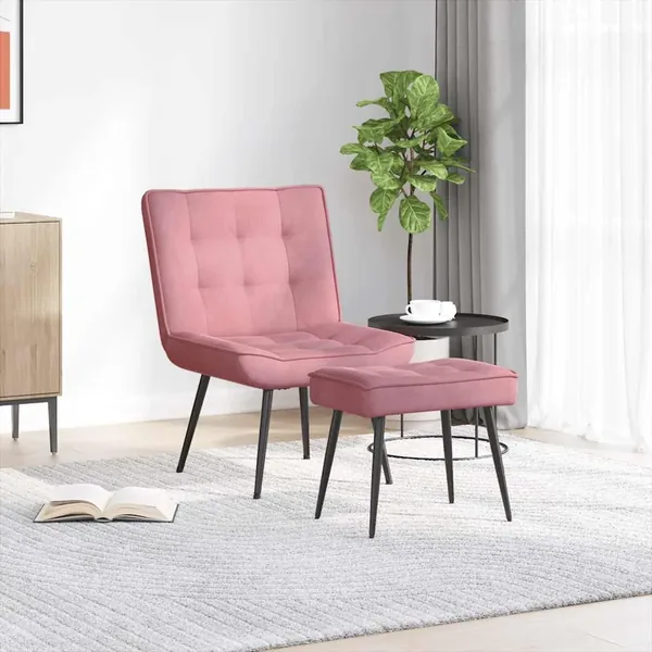 Chaise de relaxation avec tabouret Rose Velours