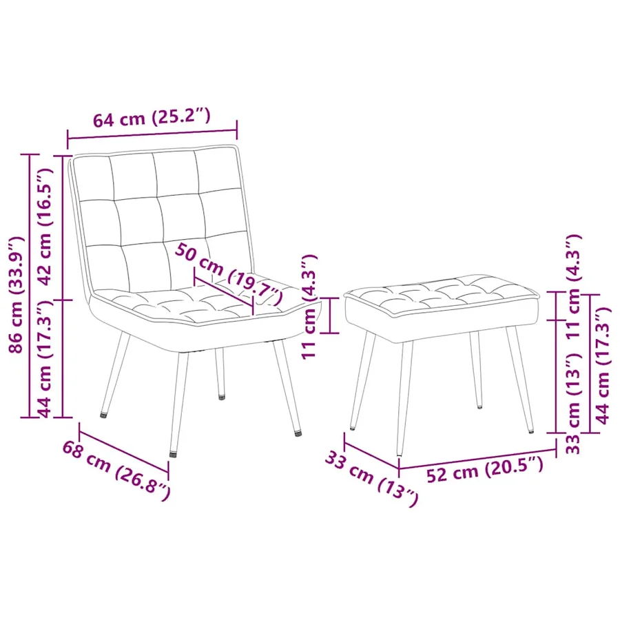 Chaise de relaxation avec tabouret Rose Velours - 12