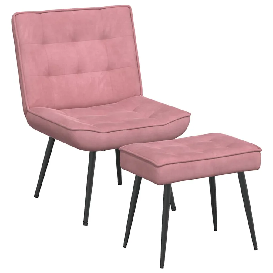 Chaise de relaxation avec tabouret Rose Velours - 2
