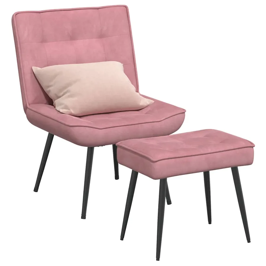 Chaise de relaxation avec tabouret Rose Velours - 3