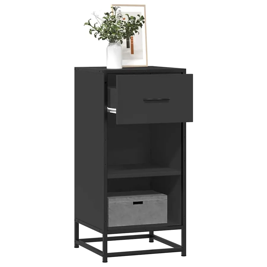 Buffet noir 35,5x35x76 cm bois d'ingénierie et métal