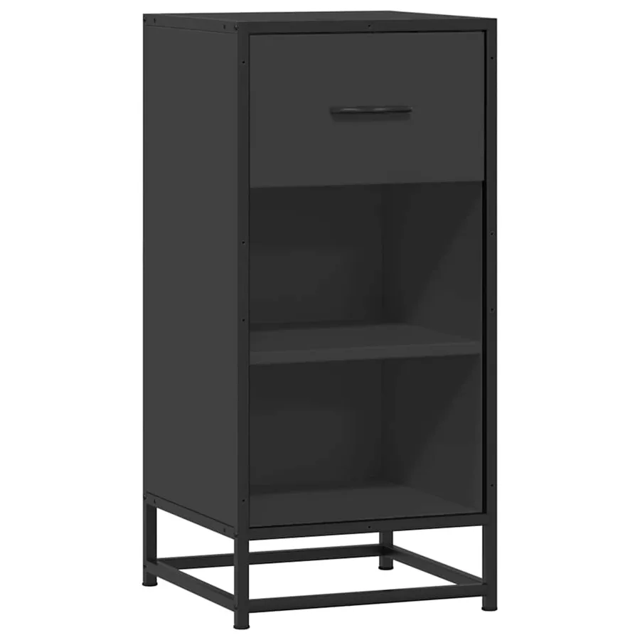 Buffet noir 35,5x35x76 cm bois d'ingénierie et métal - 2