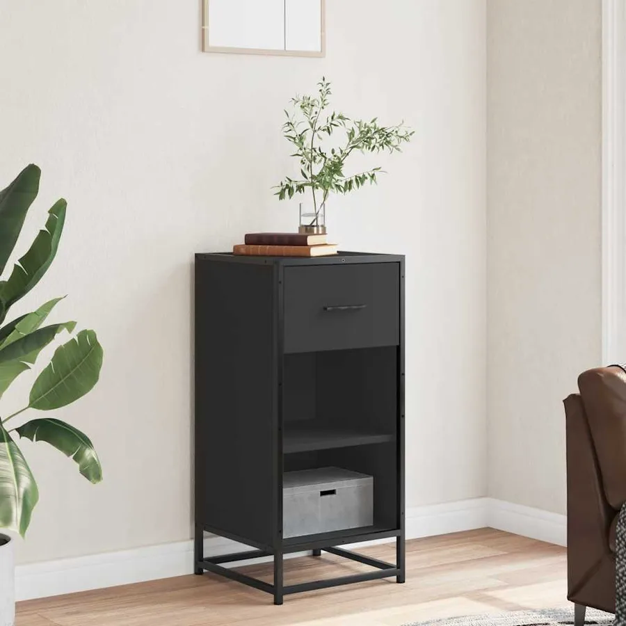 Buffet noir 35,5x35x76 cm bois d'ingénierie et métal - 3
