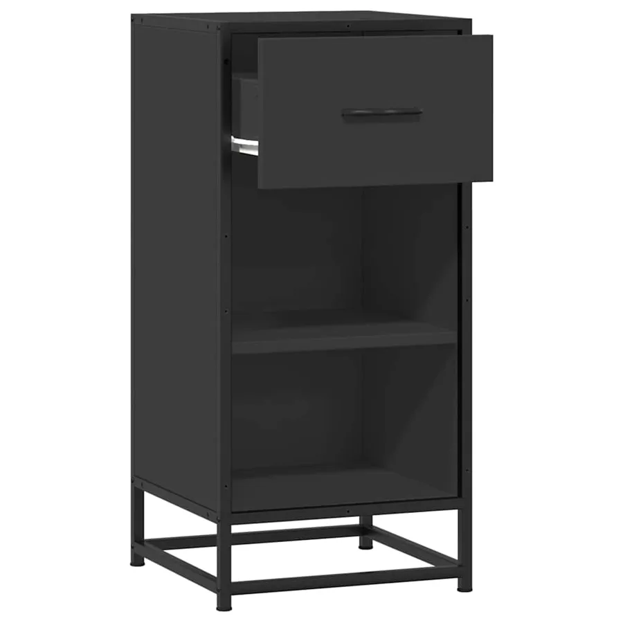 Buffet noir 35,5x35x76 cm bois d'ingénierie et métal - 5