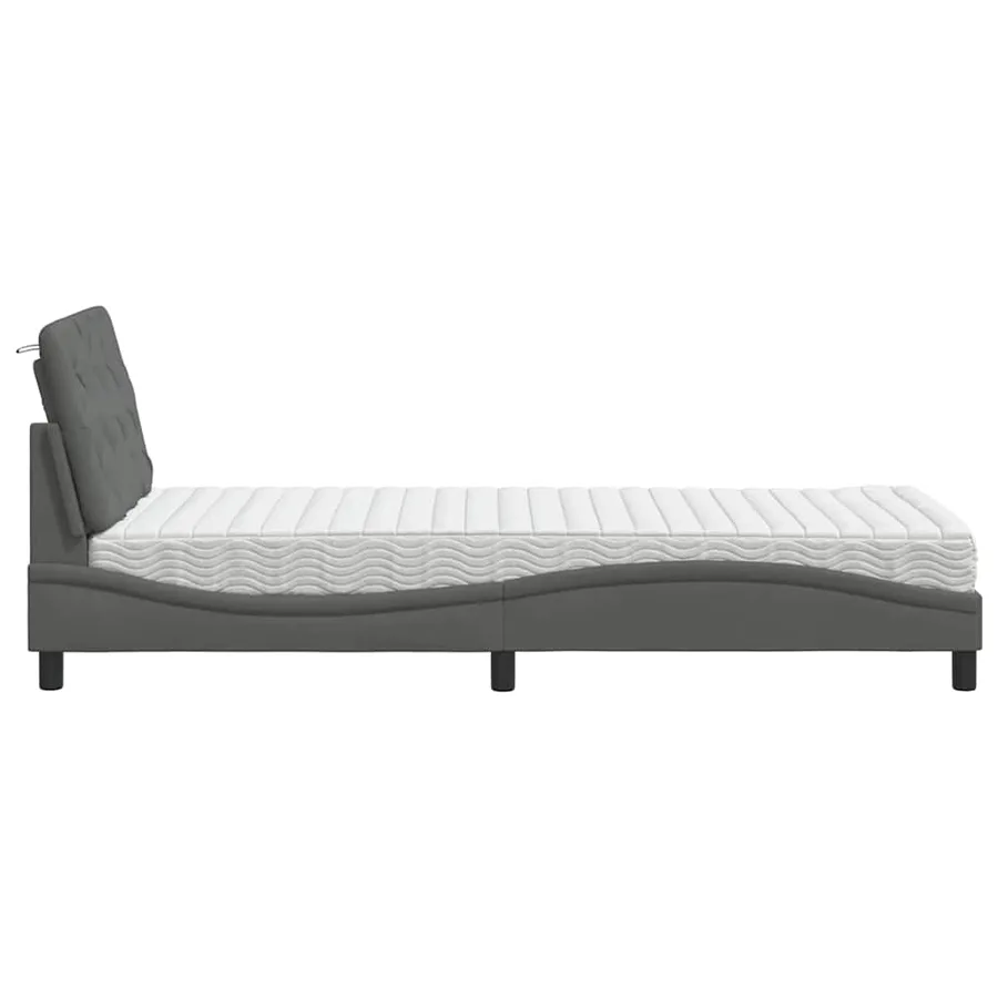 Lit avec matelas gris foncé 80x200 cm tissu - 6