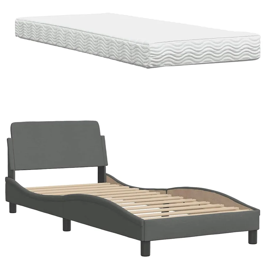 Lit avec matelas gris foncé 80x200 cm tissu - 8