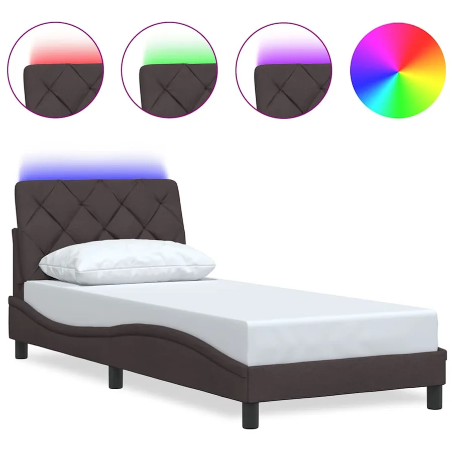 Cadre de lit avec LED sans matelas marron foncé 80x200 cm tissu - 2