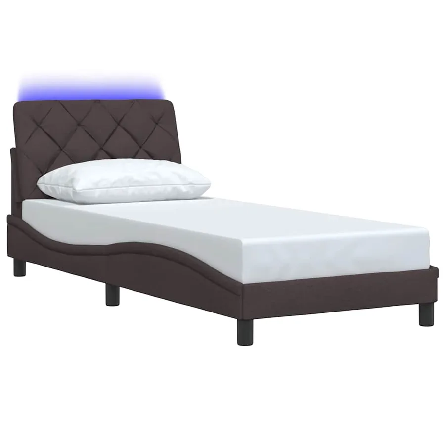 Cadre de lit avec LED sans matelas marron foncé 80x200 cm tissu - 3