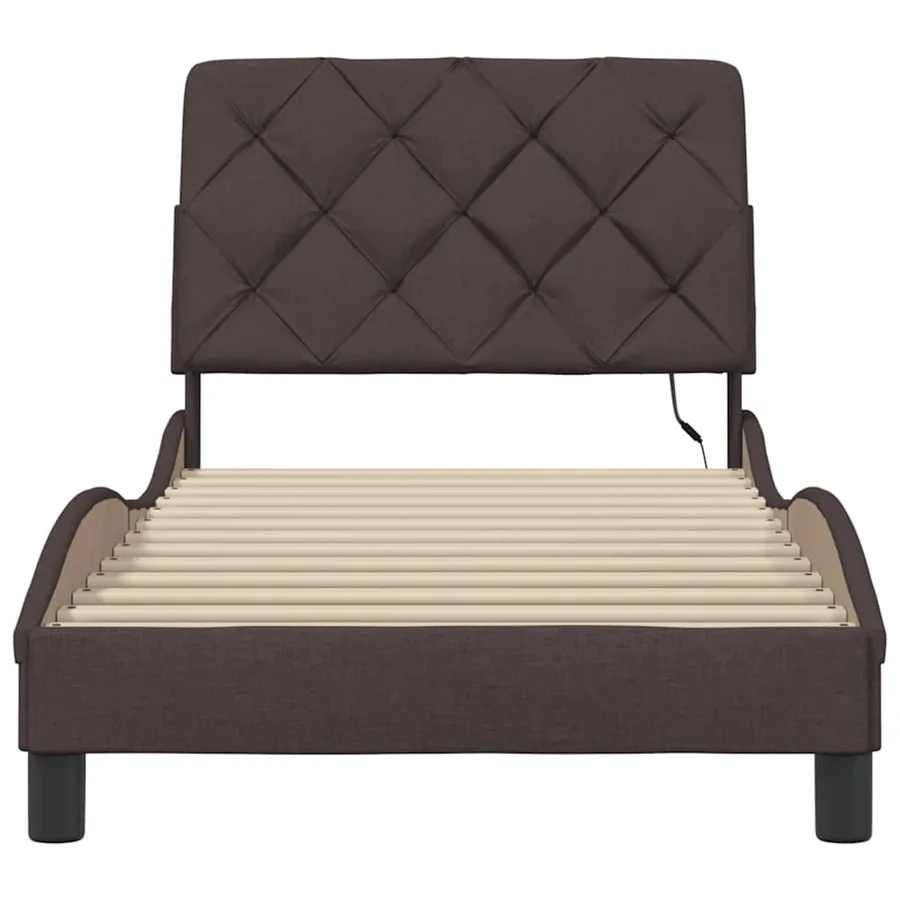 Cadre de lit avec LED sans matelas marron foncé 80x200 cm tissu - 6