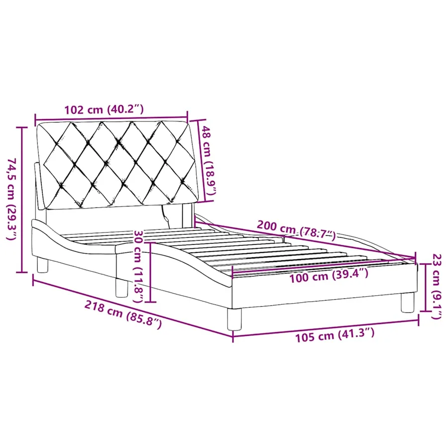 Cadre de lit avec LED sans matelas gris foncé 100x200 cm tissu - 15