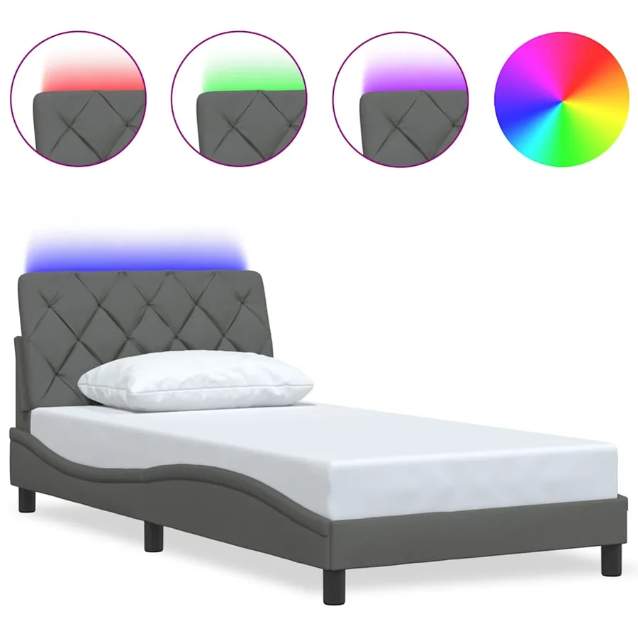 Cadre de lit avec LED sans matelas gris foncé 100x200 cm tissu - 2