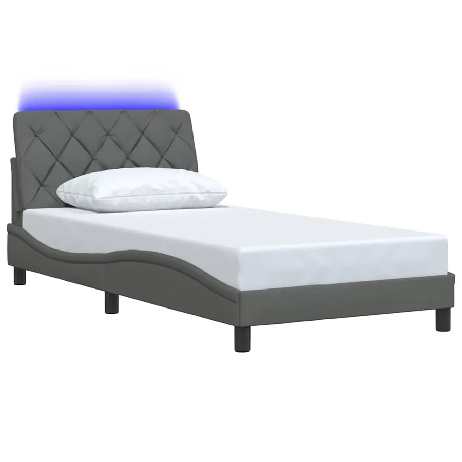 Cadre de lit avec LED sans matelas gris foncé 100x200 cm tissu - 3