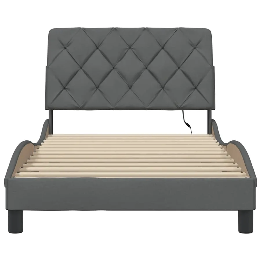 Cadre de lit avec LED sans matelas gris foncé 100x200 cm tissu - 5