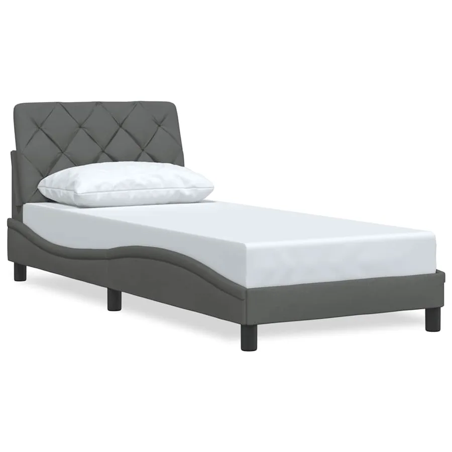 Cadre de lit sans matelas gris foncé 90x200 cm tissu - 2