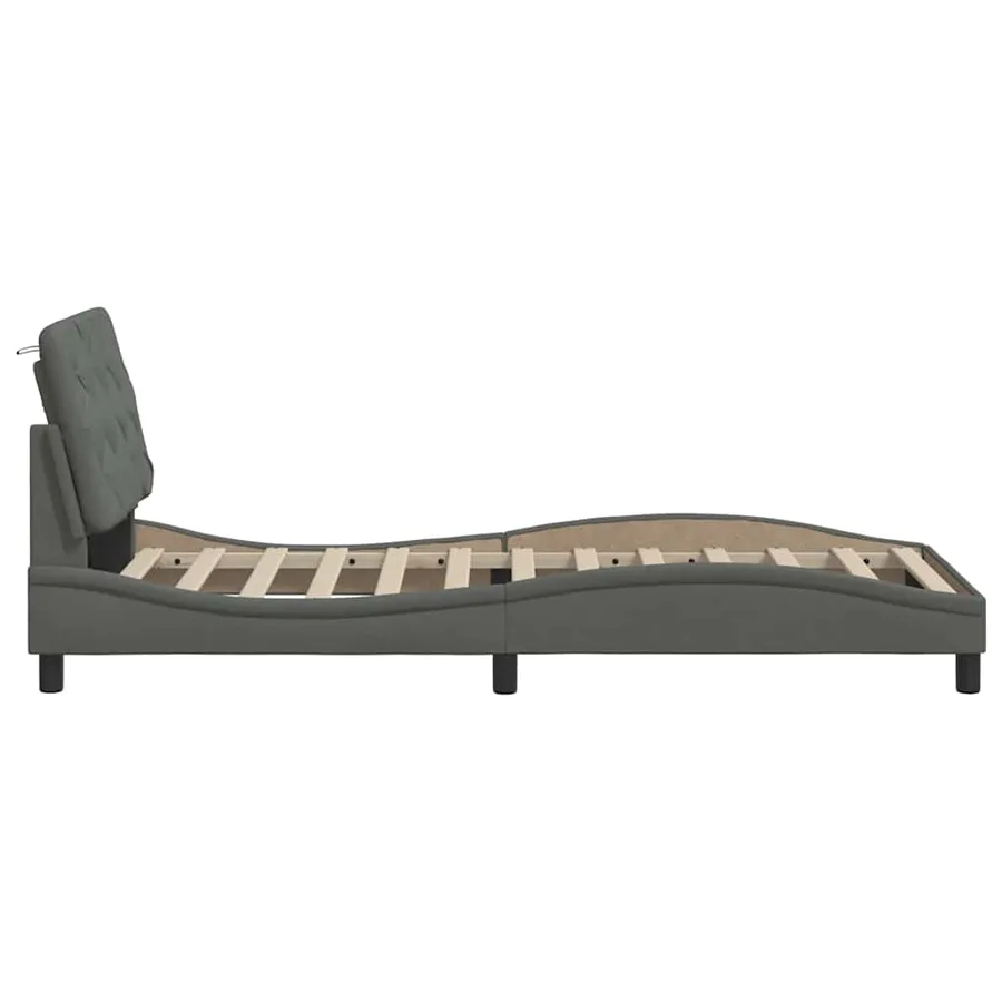 Cadre de lit sans matelas gris foncé 90x200 cm tissu - 8