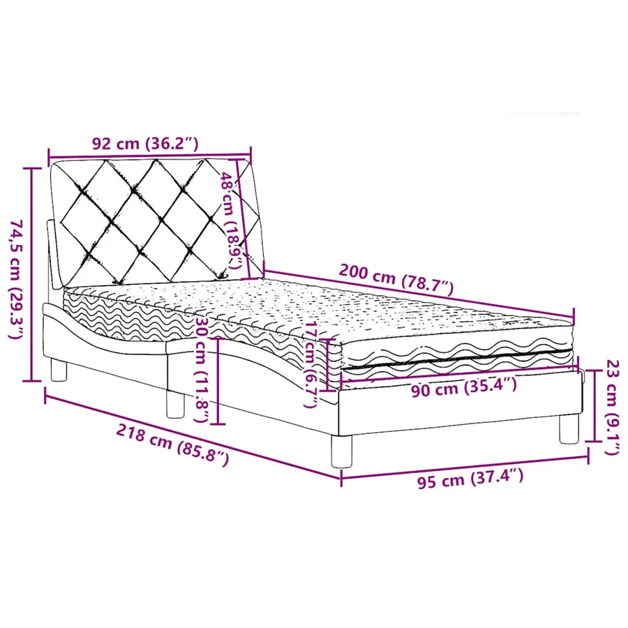 Lit avec matelas gris foncé 90x200 cm tissu - 14