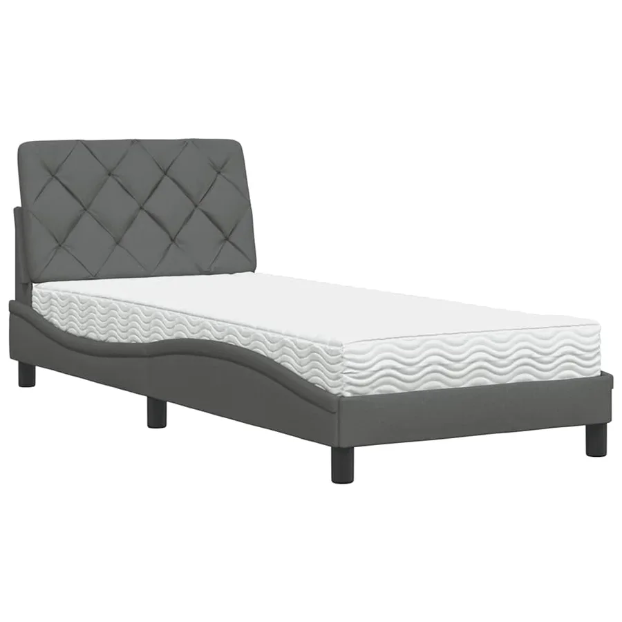 Lit avec matelas gris foncé 90x200 cm tissu - 2