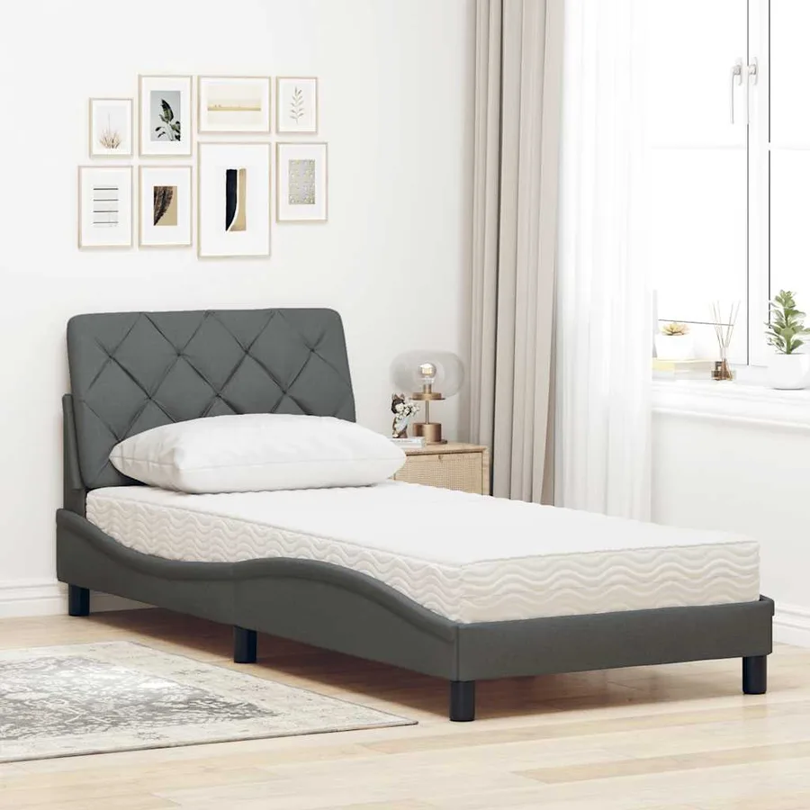 Lit avec matelas gris foncé 90x200 cm tissu - 3