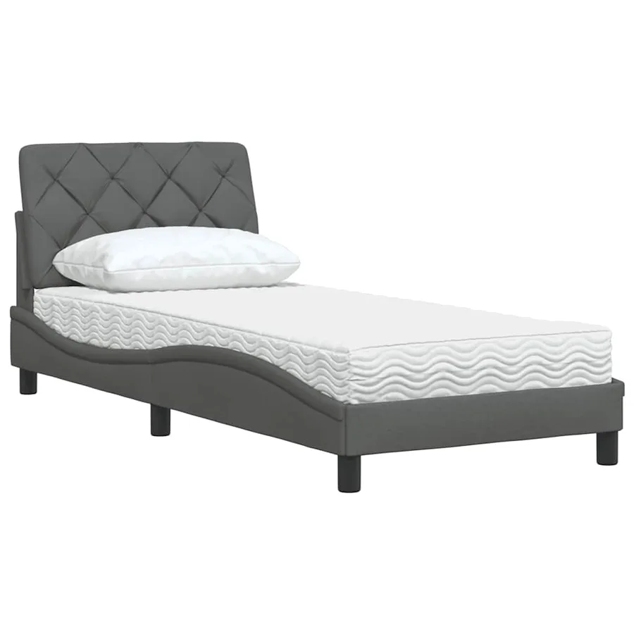 Lit avec matelas gris foncé 90x200 cm tissu - 4