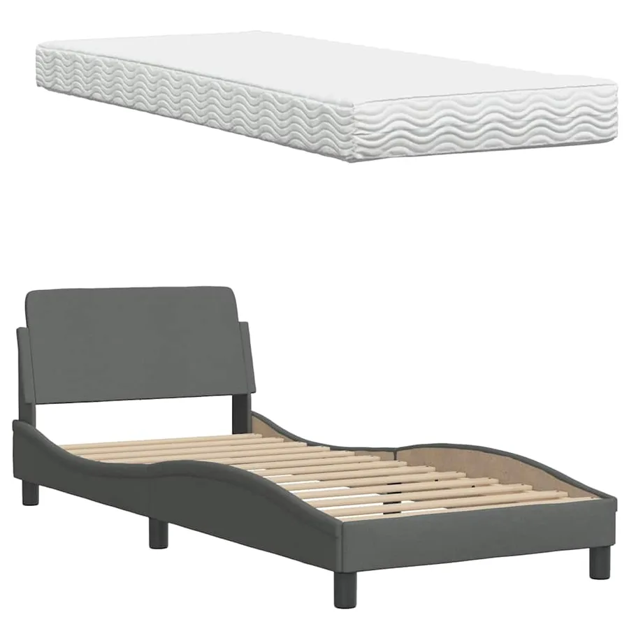 Lit avec matelas gris foncé 90x200 cm tissu - 8
