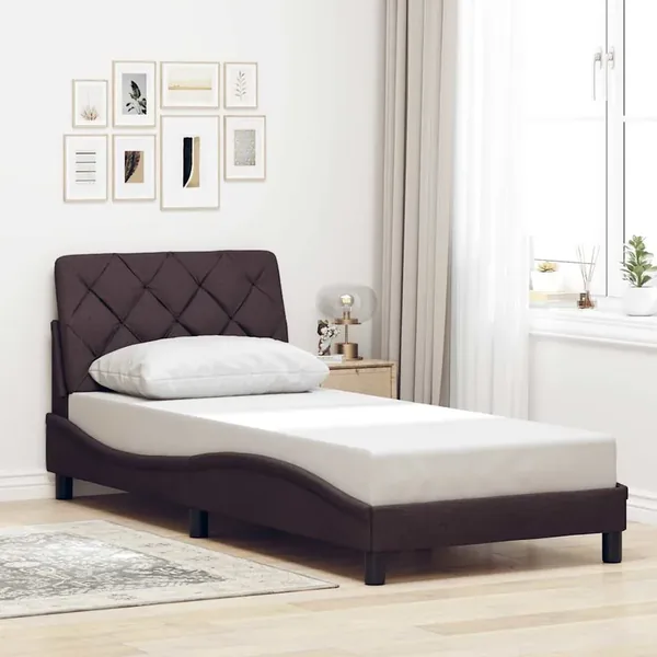 Cadre de lit sans matelas marron foncé 90x190 cm tissu