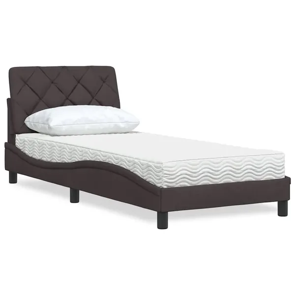 Lit avec matelas marron foncé 90x190 cm tissu