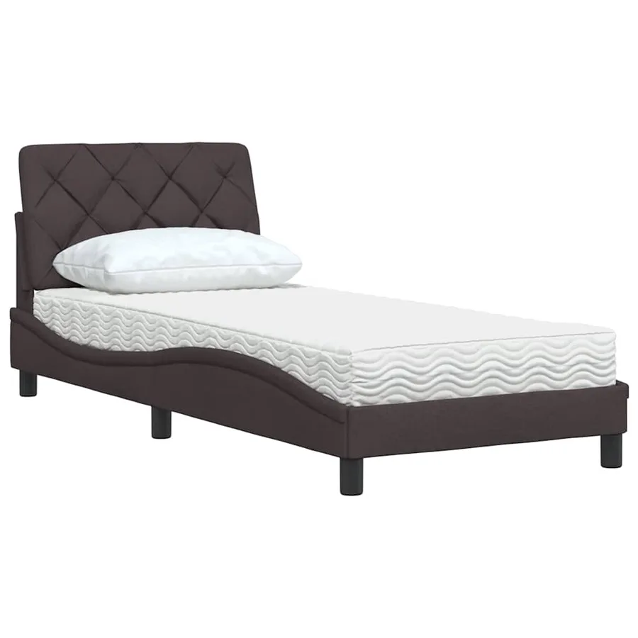 Lit avec matelas marron foncé 90x190 cm tissu - 4