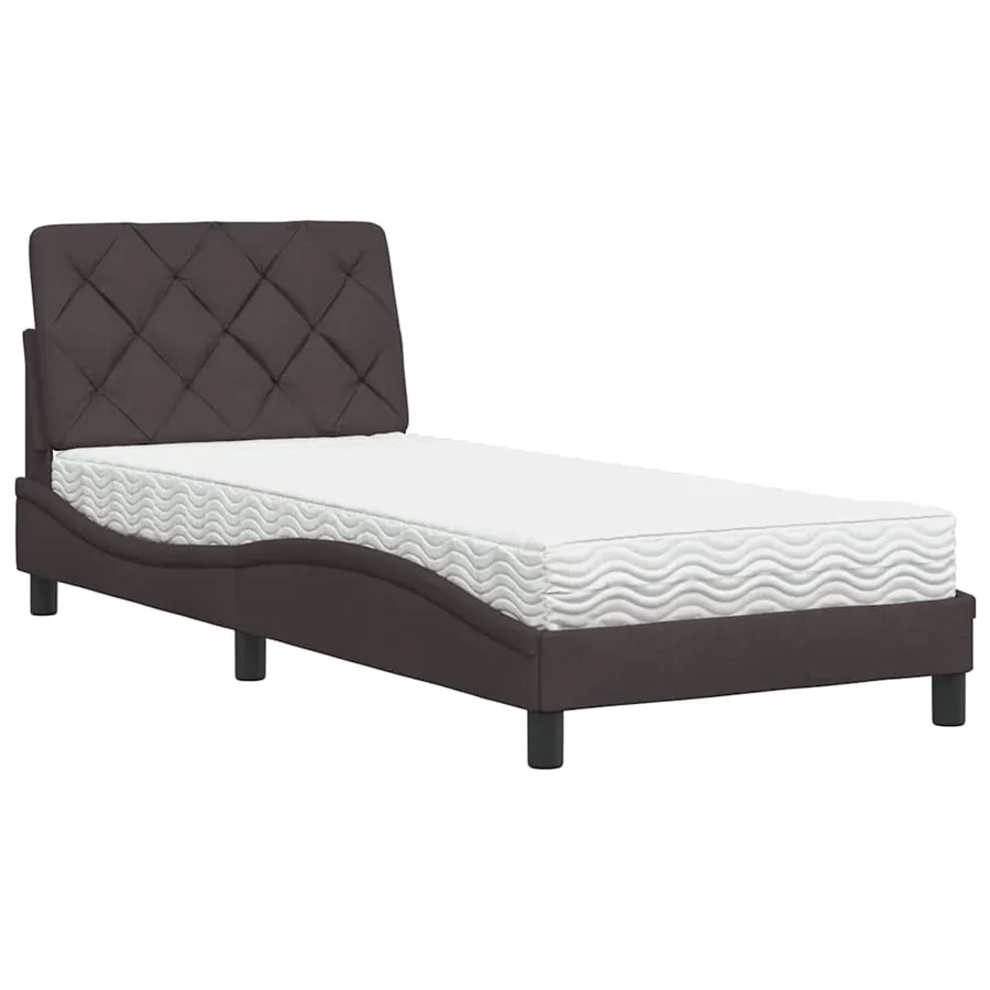 Lit avec matelas marron foncé 90x200 cm tissu - 2
