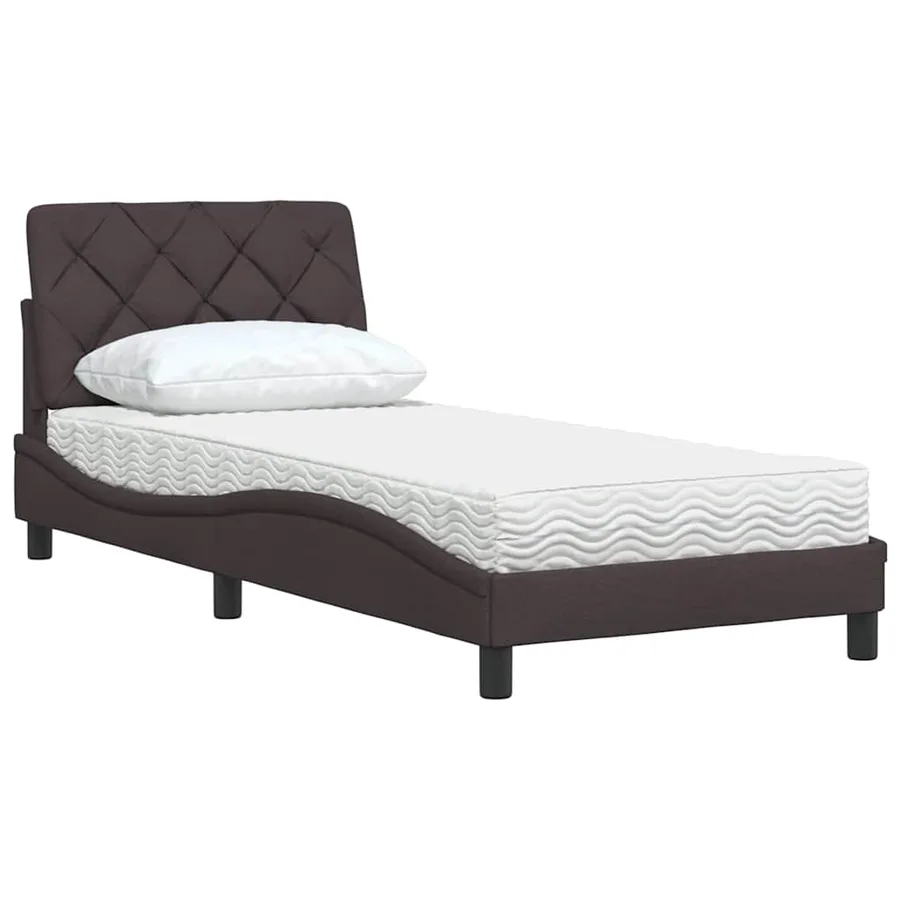 Lit avec matelas marron foncé 90x200 cm tissu - 4