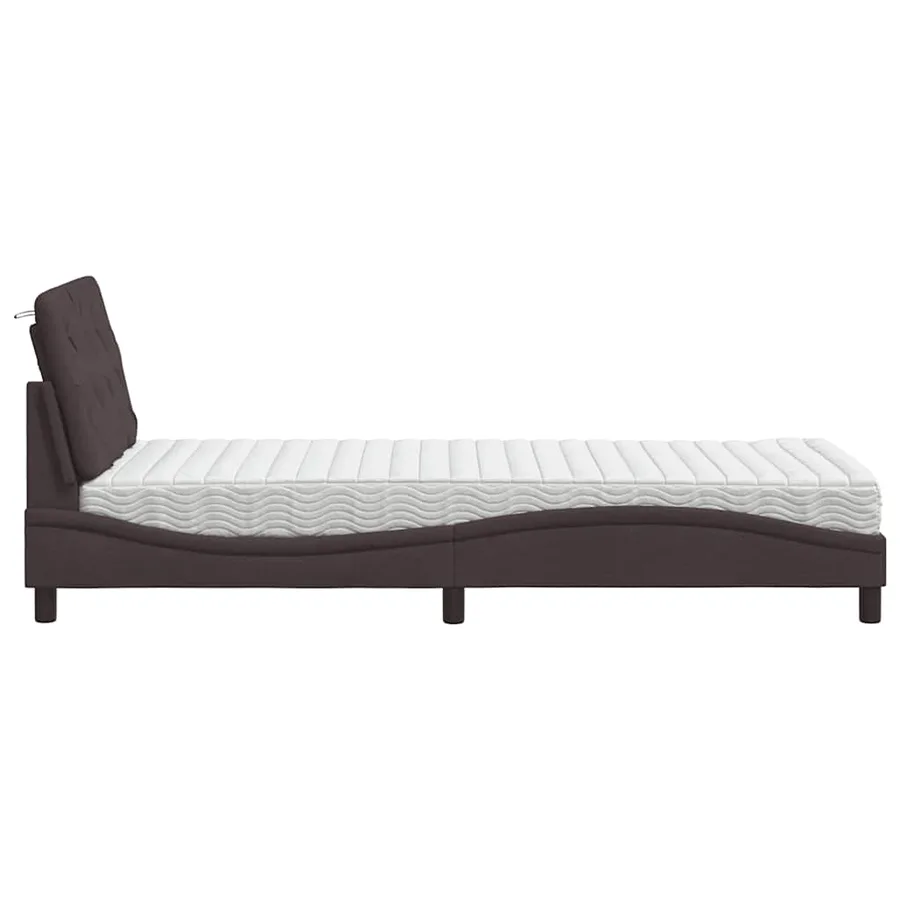 Lit avec matelas marron foncé 90x200 cm tissu - 6