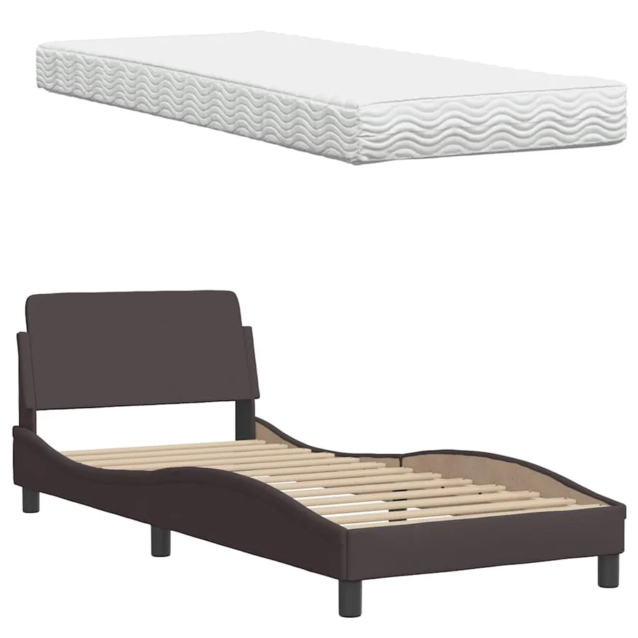 Lit avec matelas marron foncé 90x200 cm tissu - 8