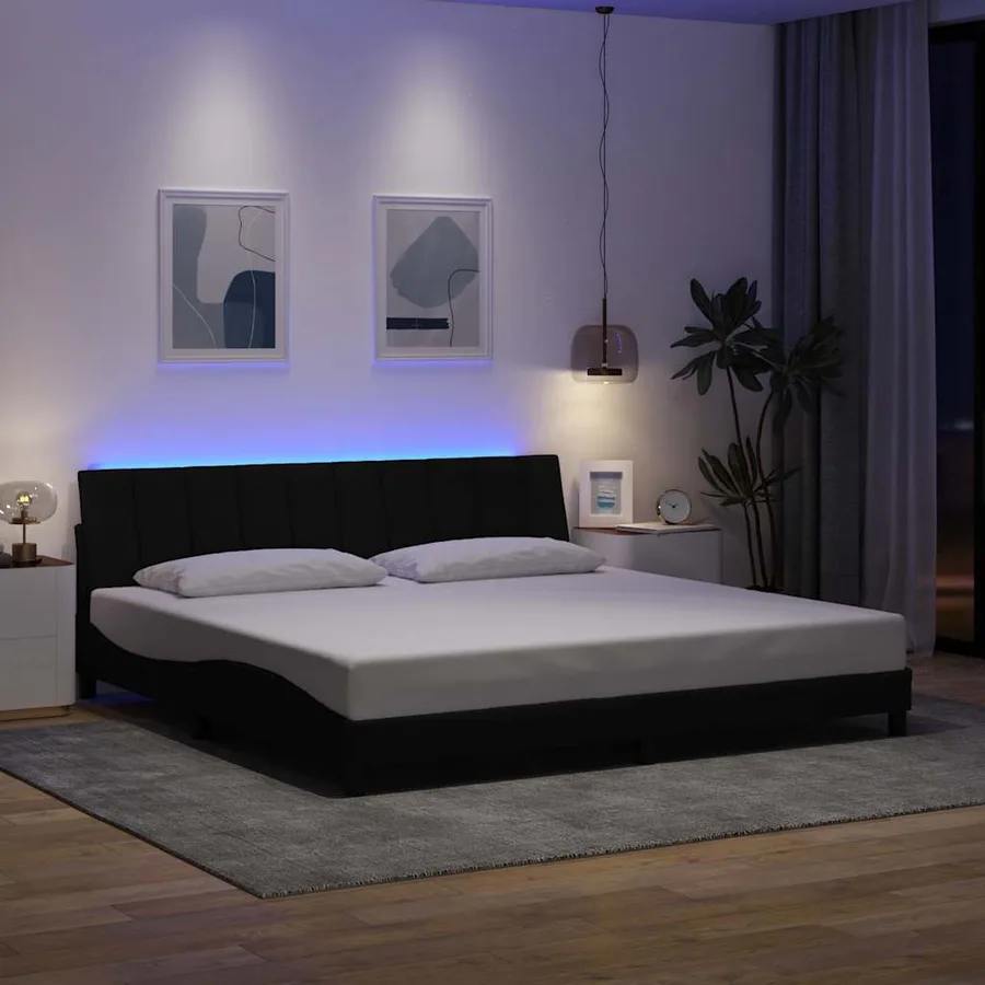 Cadre de lit sans matelas Hanko noir 200x200 cm tissu - 4