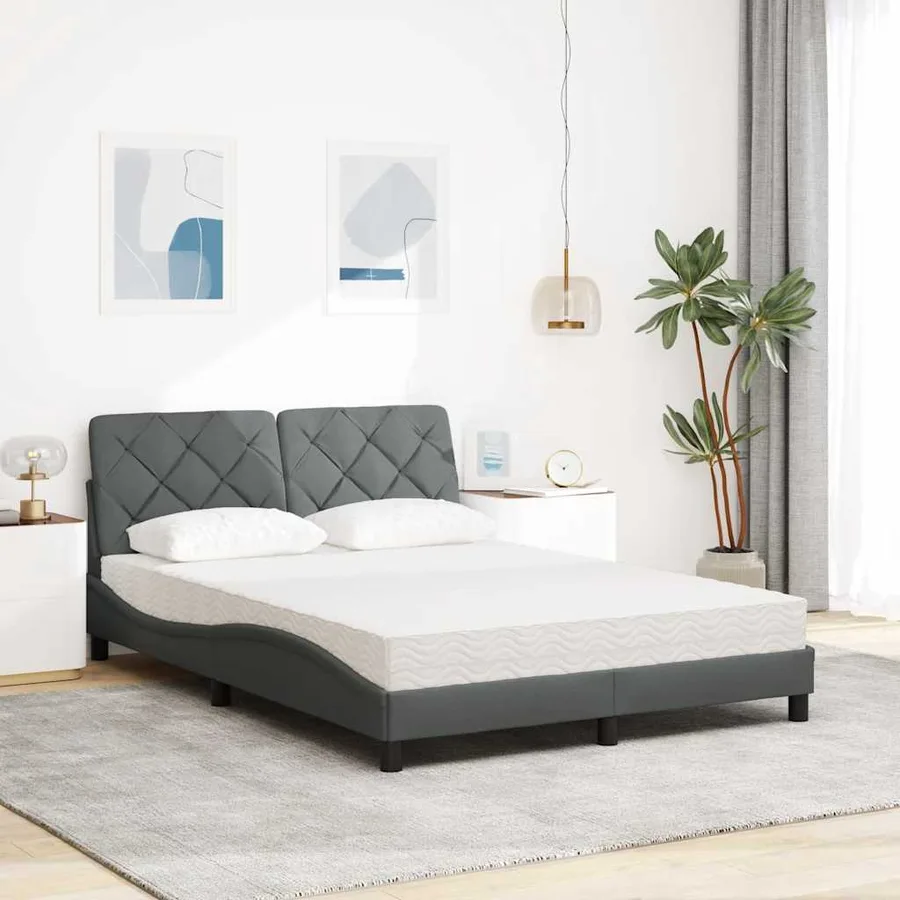 Lit avec matelas gris foncé 140x190 cm tissu - 3