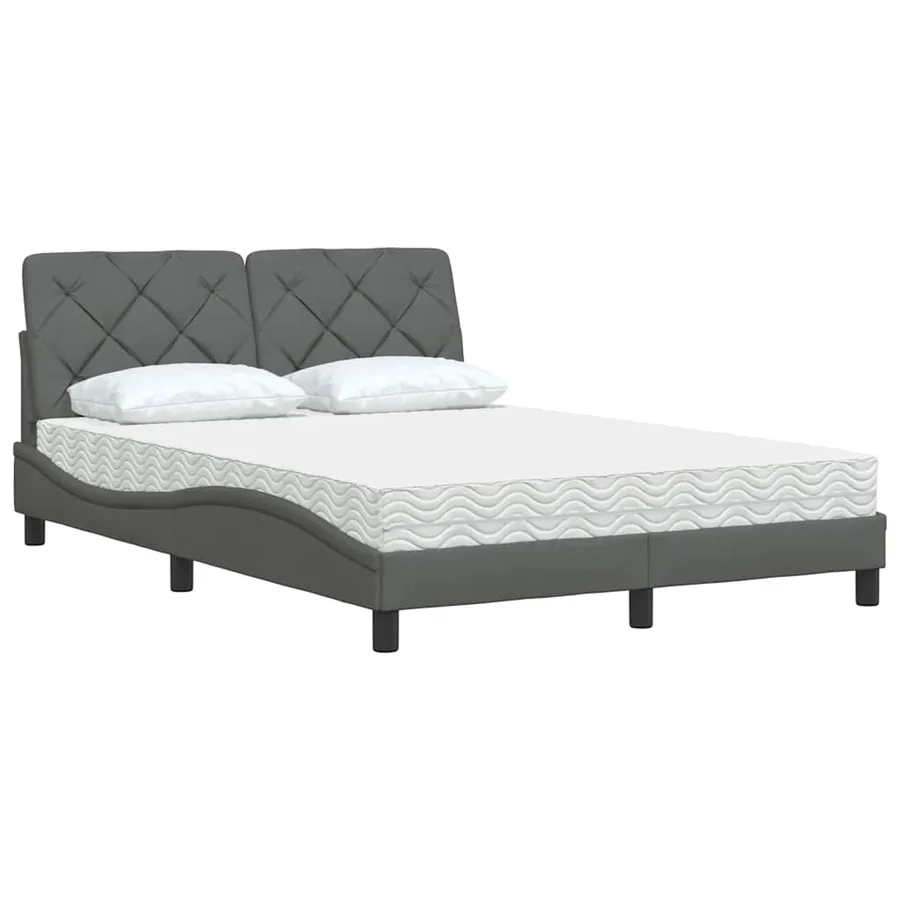 Lit avec matelas gris foncé 140x190 cm tissu - 4