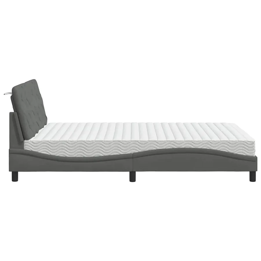 Lit avec matelas gris foncé 140x190 cm tissu - 6