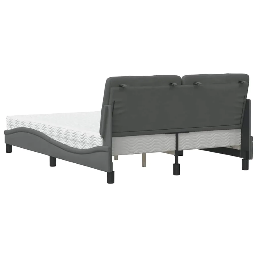 Lit avec matelas gris foncé 140x190 cm tissu - 7