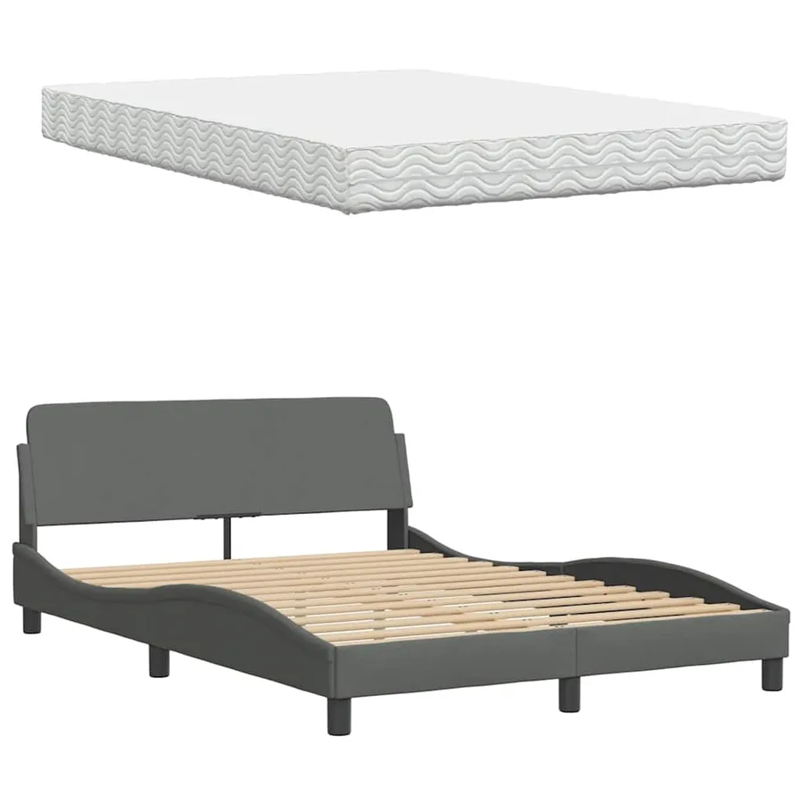 Lit avec matelas gris foncé 140x190 cm tissu - 8