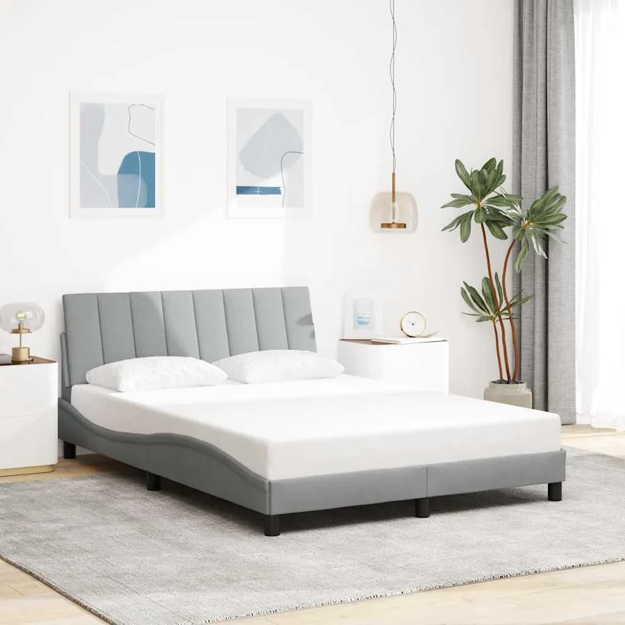 Cadre de lit sans matelas Hanko gris clair 120x200 cm tissu