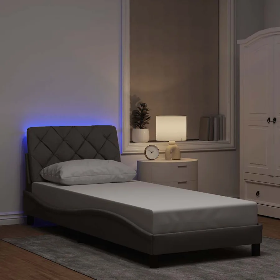 Cadre de lit avec LED sans matelas taupe 90x200 cm tissu