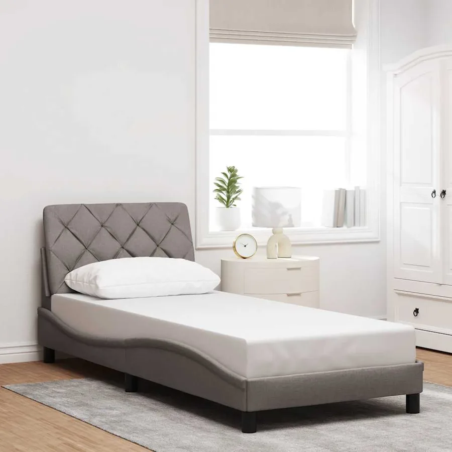 Cadre de lit avec LED sans matelas taupe 90x200 cm tissu - 4