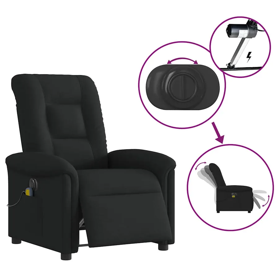 Fauteuil de massage inclinable électrique Noir Tissu - 9