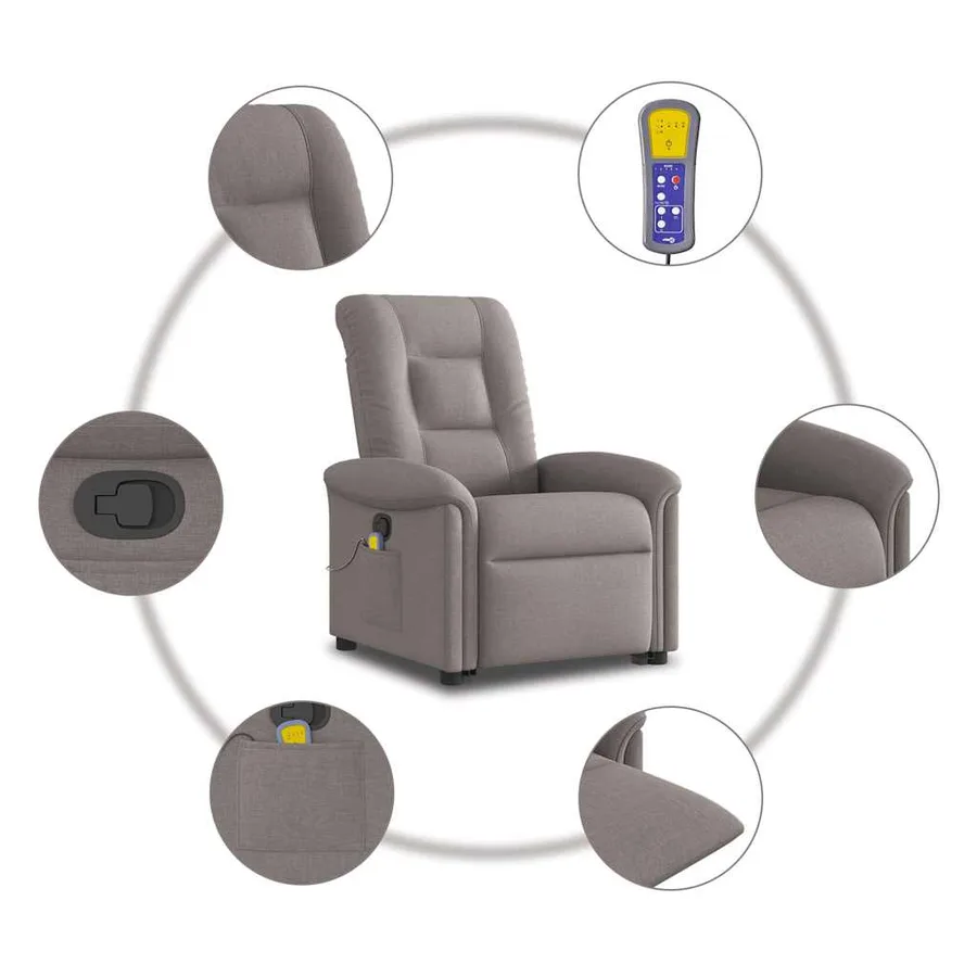 Fauteuil inclinable de massage Taupe Tissu - 9