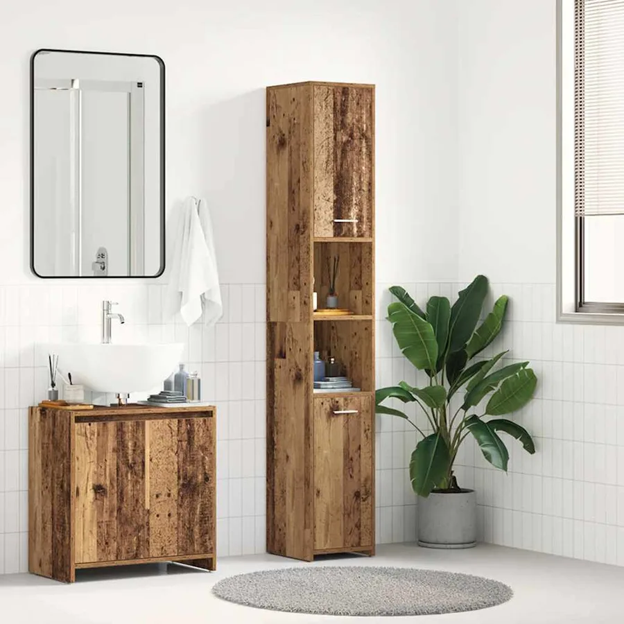 Armoire salle de bain vieux bois 30x30x183,5 cm bois ingénierie - 3
