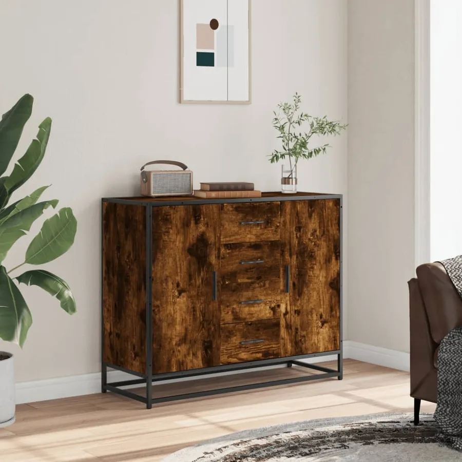 Buffet chêne fumé 92x35x76 cm bois d'ingénierie - 3