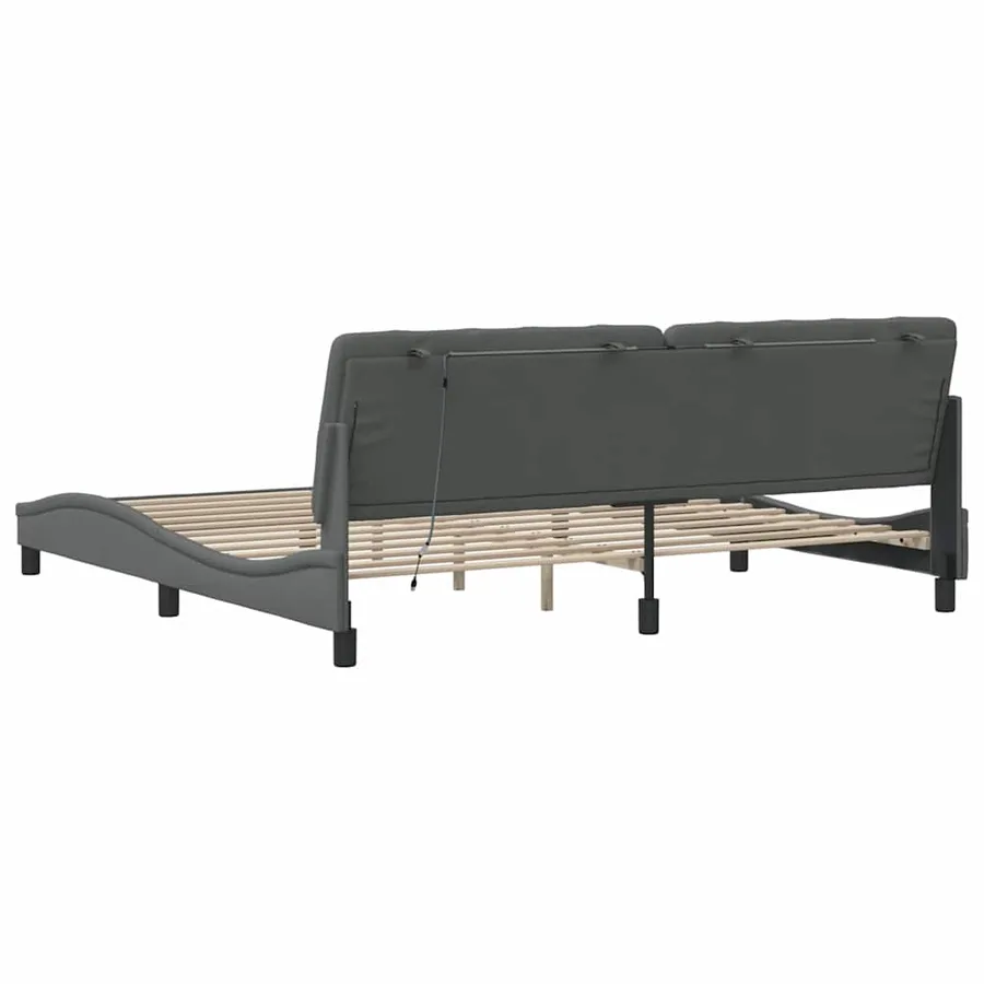 Cadre de lit avec LED sans matelas gris foncé 200x200 cm tissu - 10