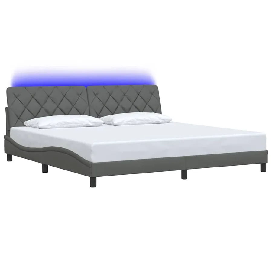 Cadre de lit avec LED sans matelas gris foncé 200x200 cm tissu - 3
