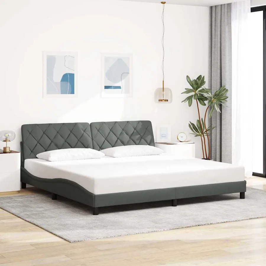 Cadre de lit avec LED sans matelas gris foncé 200x200 cm tissu - 4