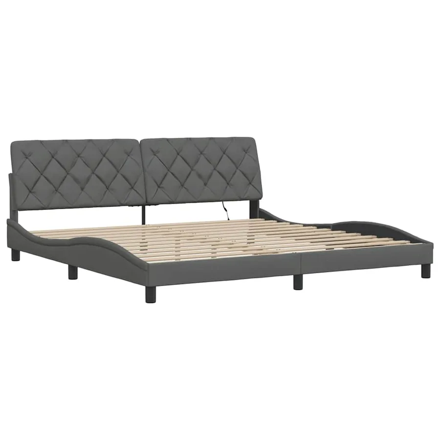 Cadre de lit avec LED sans matelas gris foncé 200x200 cm tissu - 5